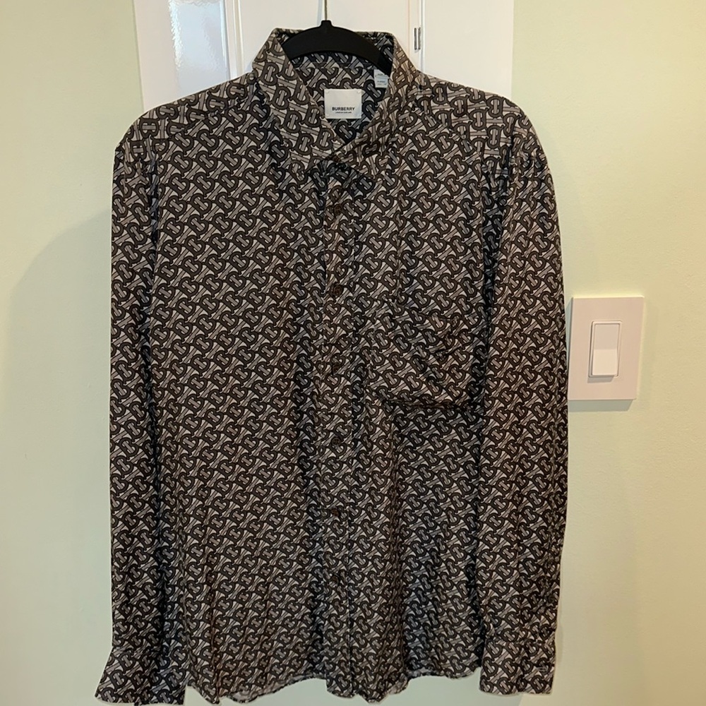 Burberry TB Monogram Silk Long Sleeve Shirt 
Size: 15.5 Classic Fit / Medium